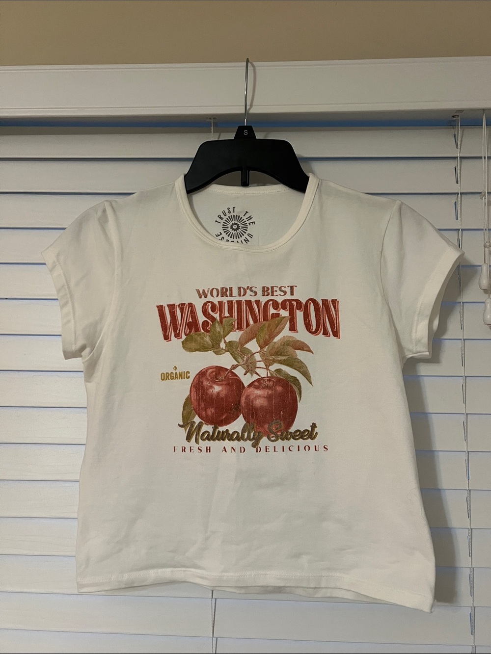 Marshalls Cream Crop Top with Red Apples Graphic Size L